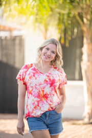 WAREHOUSE ONLY Raelynn V-Neck Top - Sunset Tropical Floral FINAL SALE