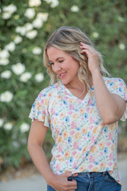 WAREHOUSE ONLY Raelynn V-Neck Top - Petal Gardens FINAL SALE
