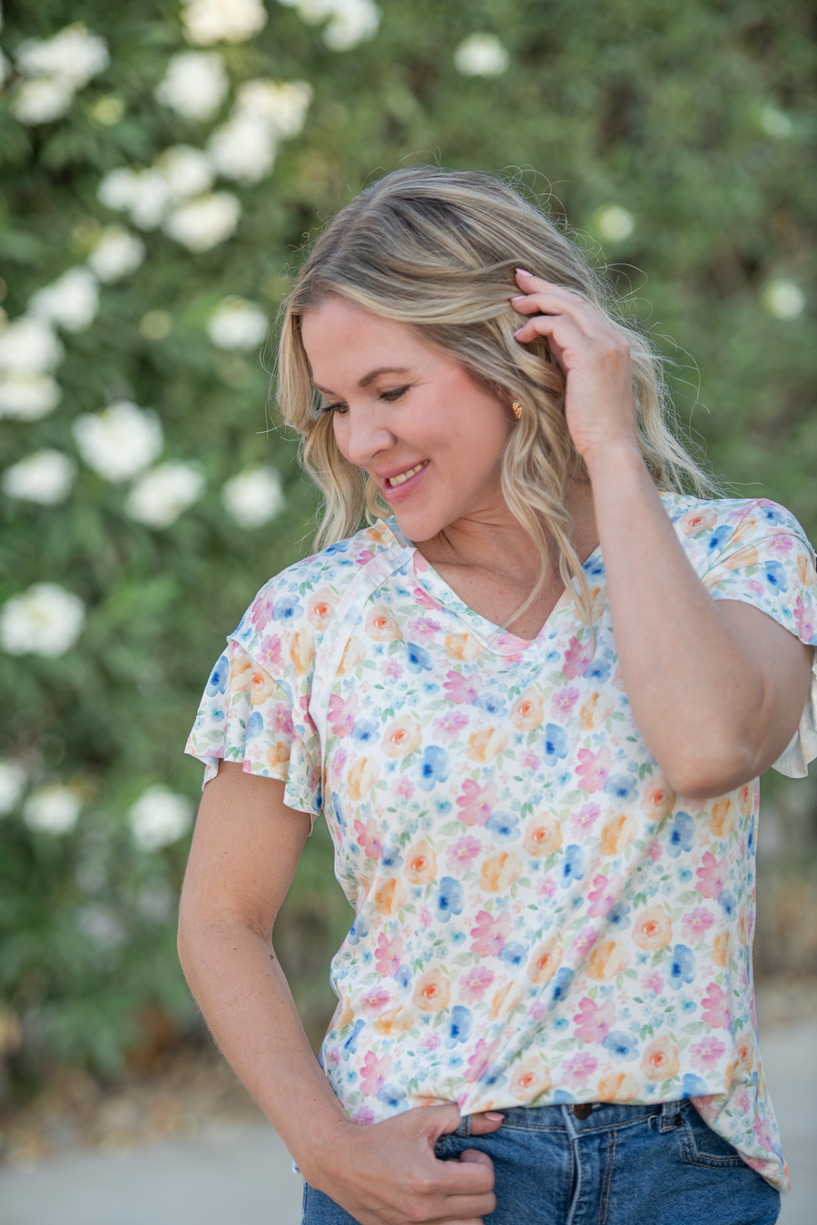 WAREHOUSE ONLY Raelynn V-Neck Top - Petal Gardens FINAL SALE