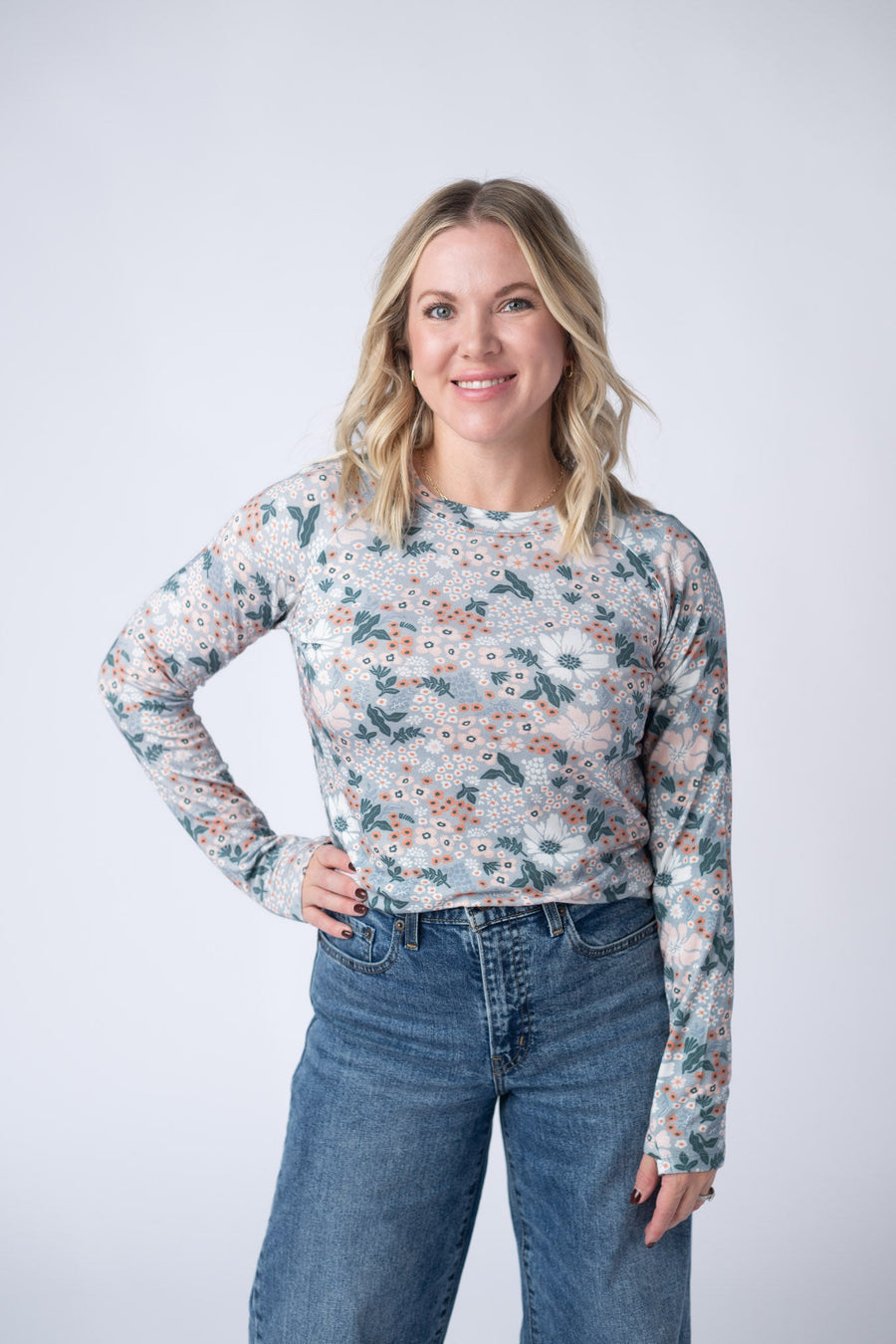 WAREHOUSE Blair Long Sleeve Top - Ditsy Blush Floral