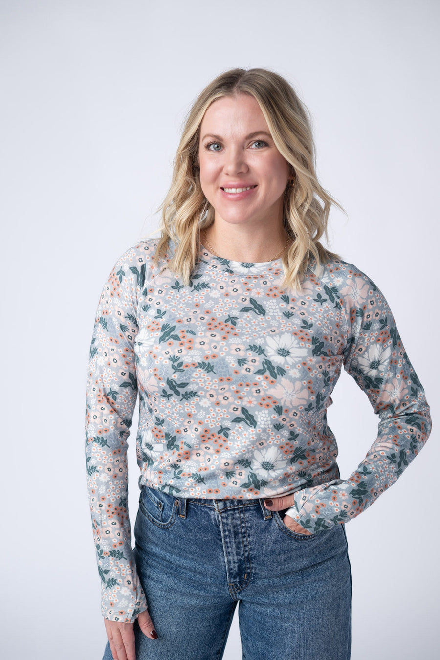 WAREHOUSE Blair Long Sleeve Top - Ditsy Blush Floral