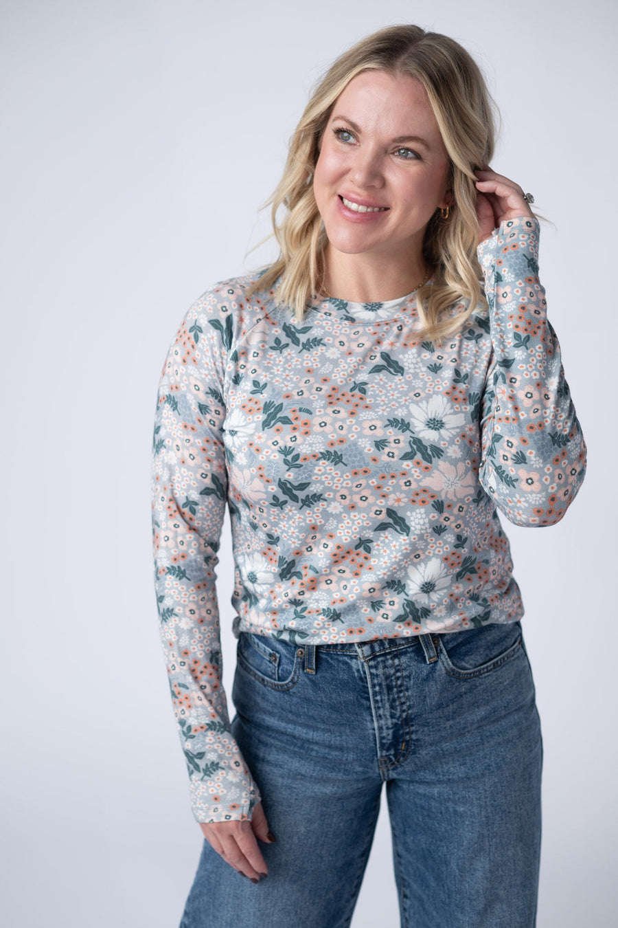 WAREHOUSE Blair Long Sleeve Top - Ditsy Blush Floral