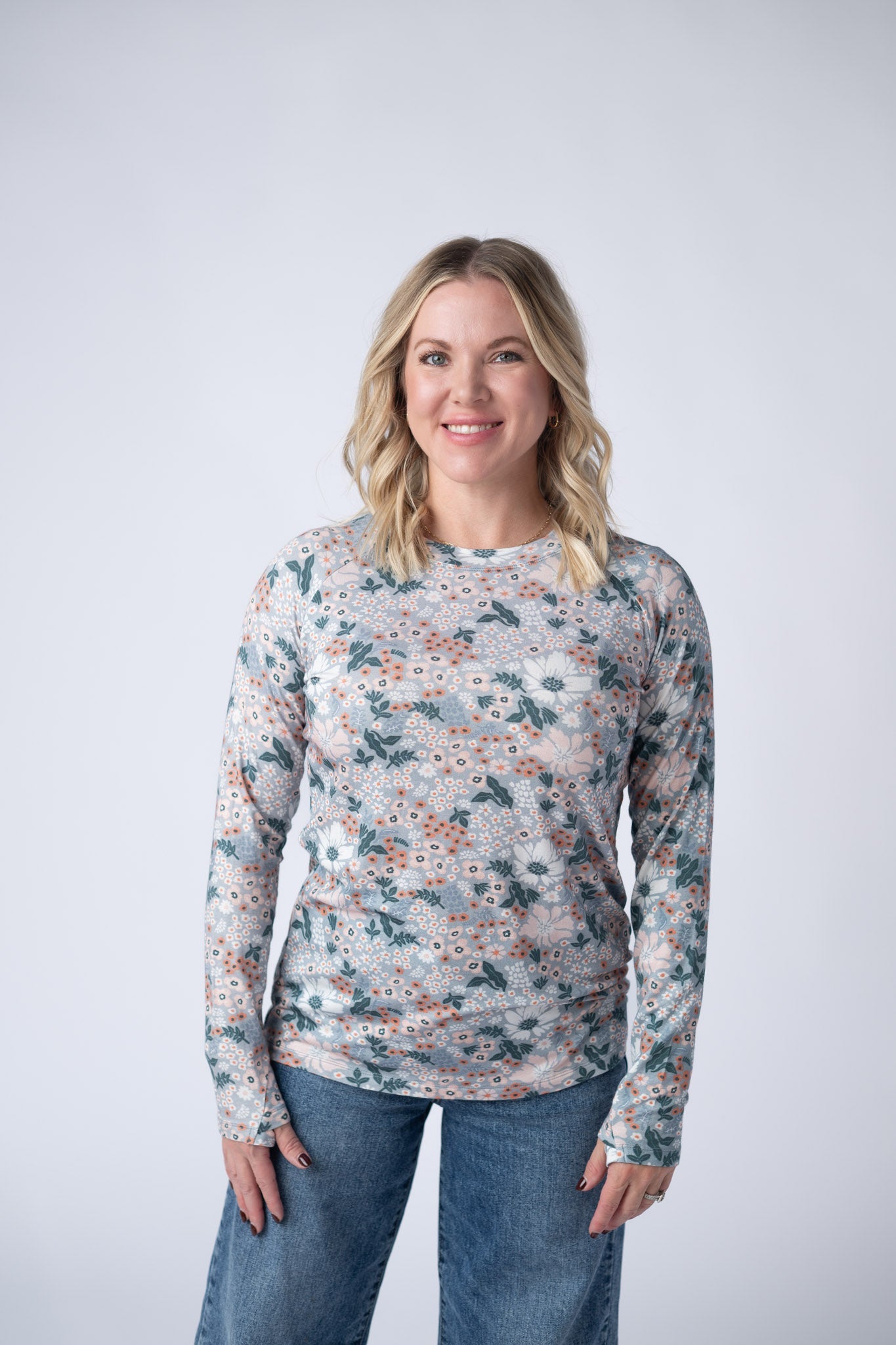WAREHOUSE Blair Long Sleeve Top - Ditsy Blush Floral