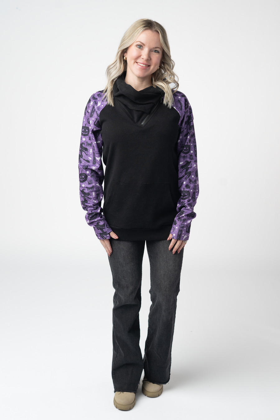 WAREHOUSE ONLY Zoey ZipCowl Sweatshirt - I Put A Spell On You and Black