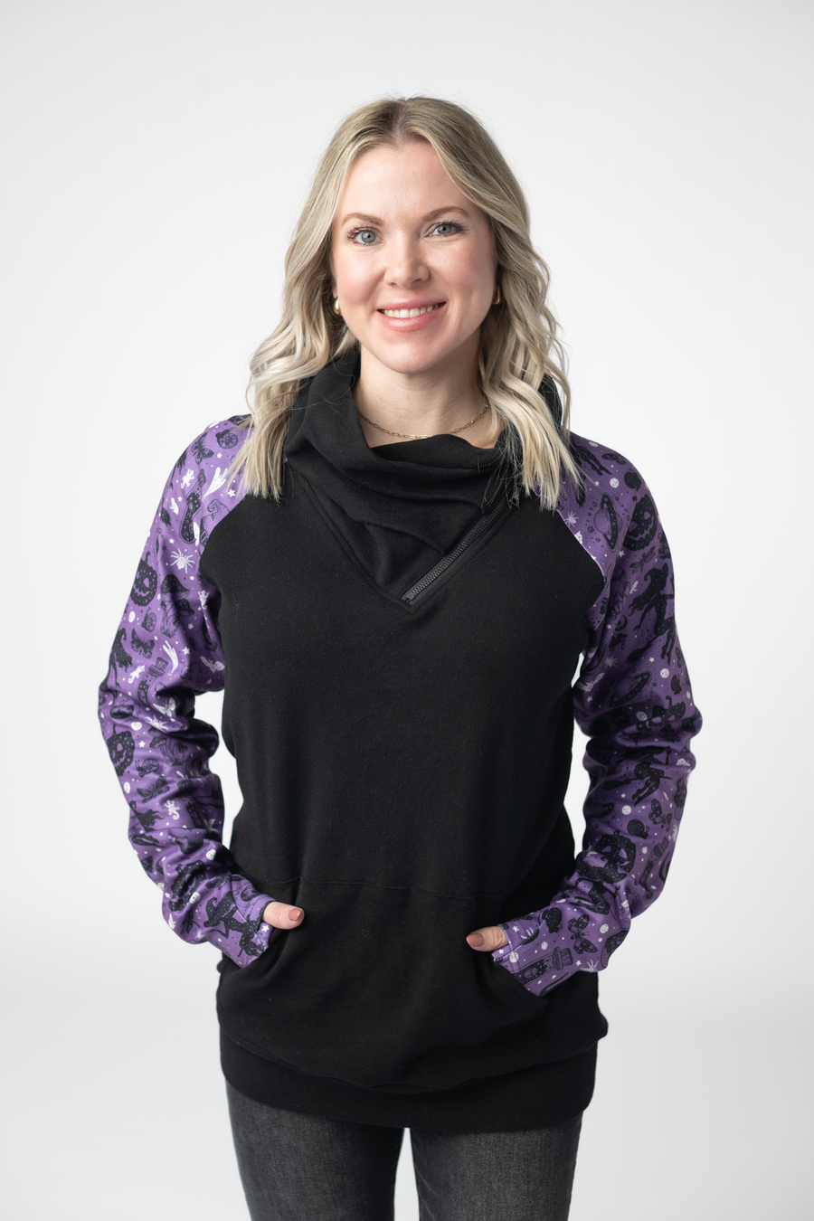 WAREHOUSE ONLY Zoey ZipCowl Sweatshirt - I Put A Spell On You and Black