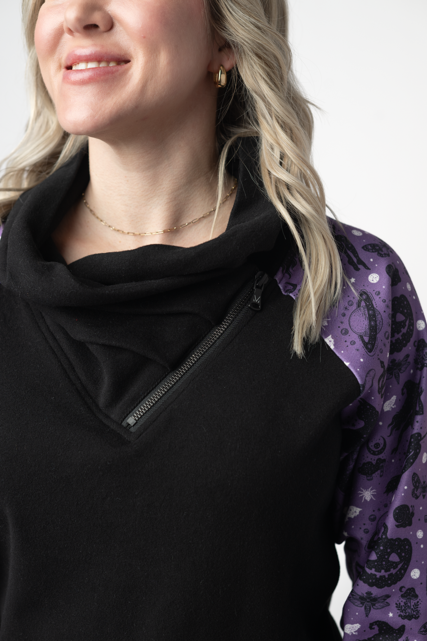 WAREHOUSE ONLY Zoey ZipCowl Sweatshirt - I Put A Spell On You and Black