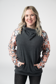 WAREHOUSE ONLY Zoey ZipCowl Sweatshirt -Trick-or-Treat Checkered and Charcoal