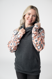 WAREHOUSE ONLY Zoey ZipCowl Sweatshirt -Trick-or-Treat Checkered and Charcoal