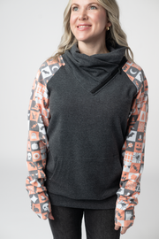 WAREHOUSE ONLY Zoey ZipCowl Sweatshirt -Trick-or-Treat Checkered and Charcoal