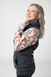 WAREHOUSE ONLY Zoey ZipCowl Sweatshirt -Trick-or-Treat Checkered and Charcoal