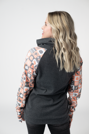 WAREHOUSE ONLY Zoey ZipCowl Sweatshirt -Trick-or-Treat Checkered and Charcoal