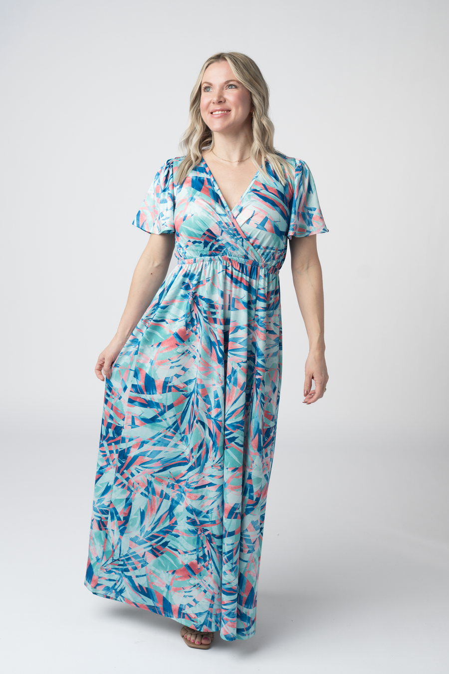 WAREHOUSE ONLY Millie Maxi Dress - Abstract Aqua Breeze FINAL SALE