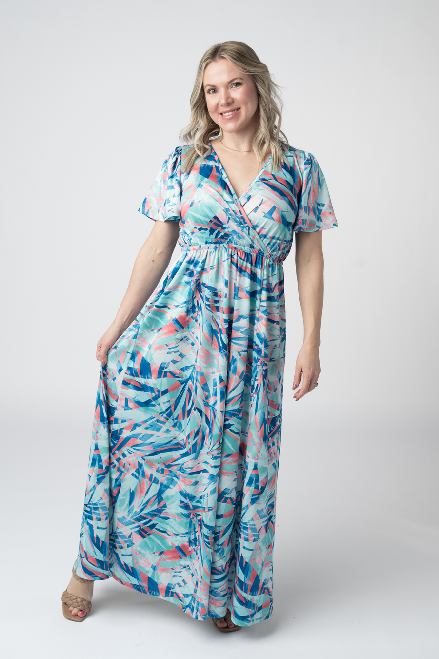 WAREHOUSE ONLY Millie Maxi Dress - Abstract Aqua Breeze FINAL SALE