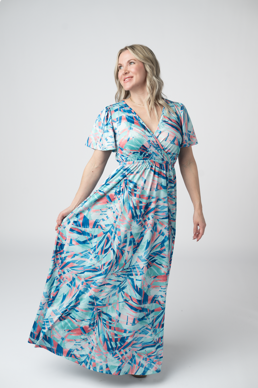 WAREHOUSE ONLY Millie Maxi Dress - Abstract Aqua Breeze FINAL SALE