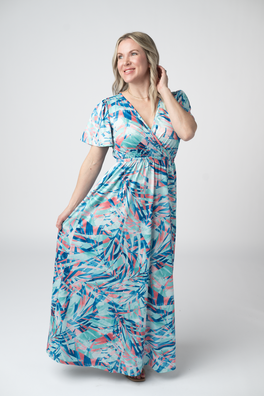 WAREHOUSE ONLY Millie Maxi Dress - Abstract Aqua Breeze FINAL SALE