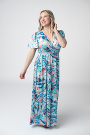 WAREHOUSE ONLY Millie Maxi Dress - Abstract Aqua Breeze FINAL SALE