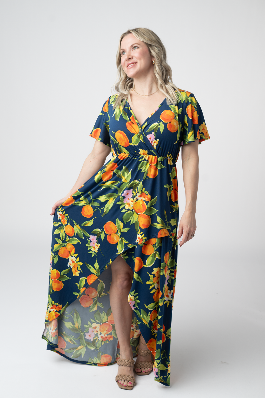 WAREHOUSE ONLY Harley High-Low Dress - Navy Citrus FINAL SALE