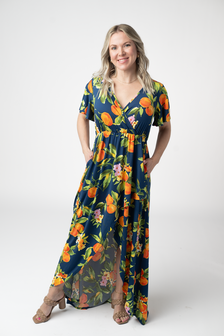 WAREHOUSE ONLY Harley High-Low Dress - Navy Citrus FINAL SALE