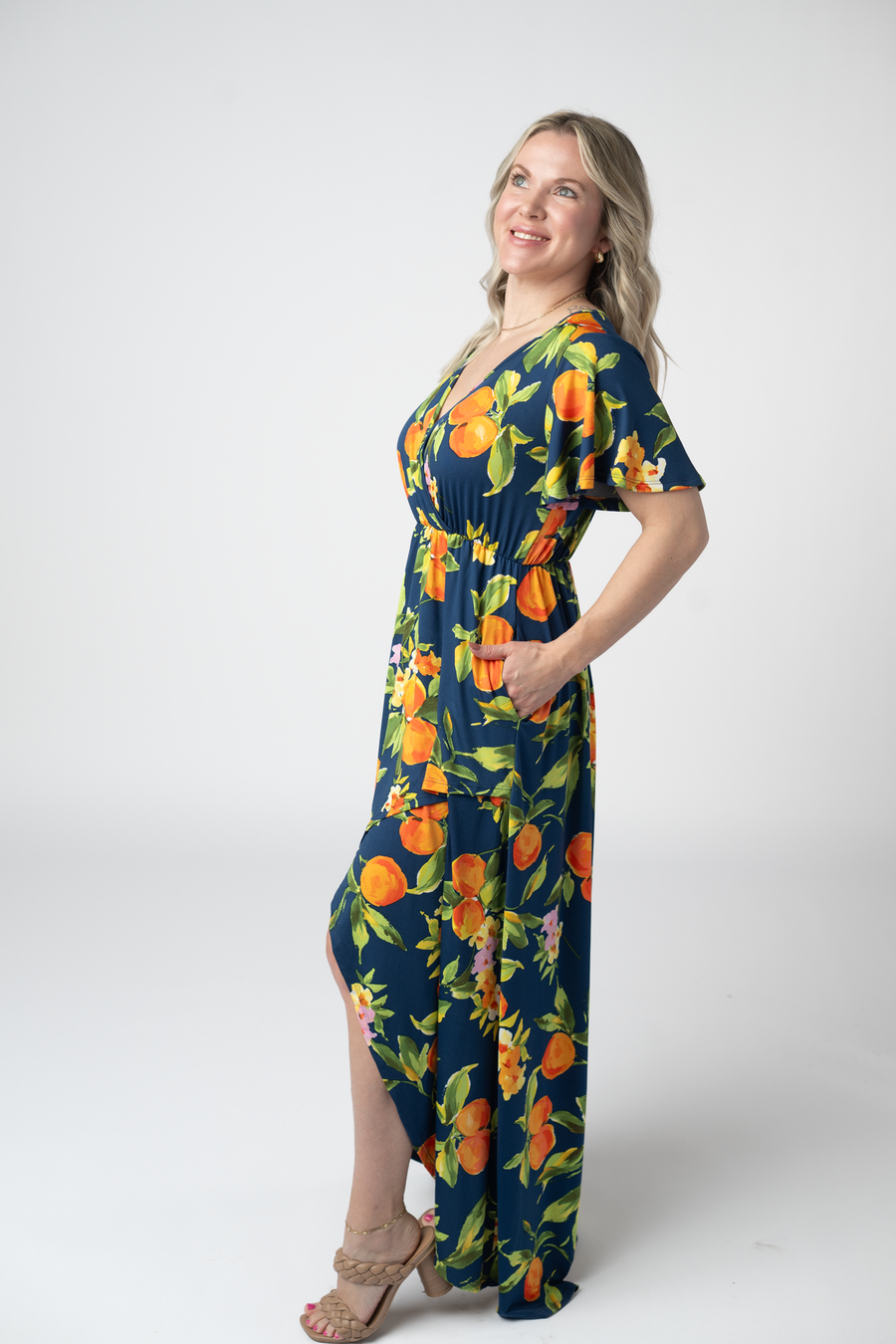 WAREHOUSE ONLY Harley High-Low Dress - Navy Citrus FINAL SALE