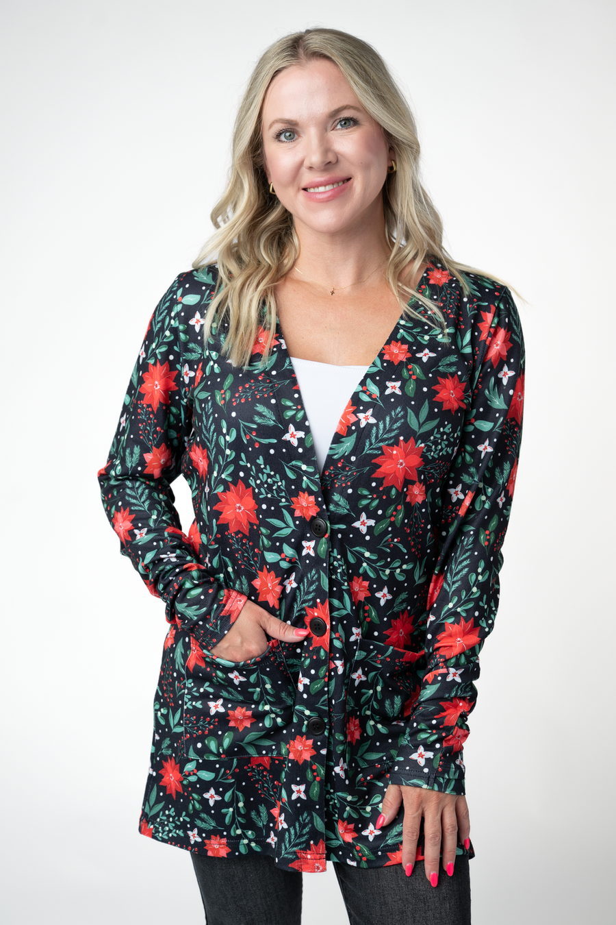 WAREHOUSE ONLY Cori Cardigan - Poinsettia Nights