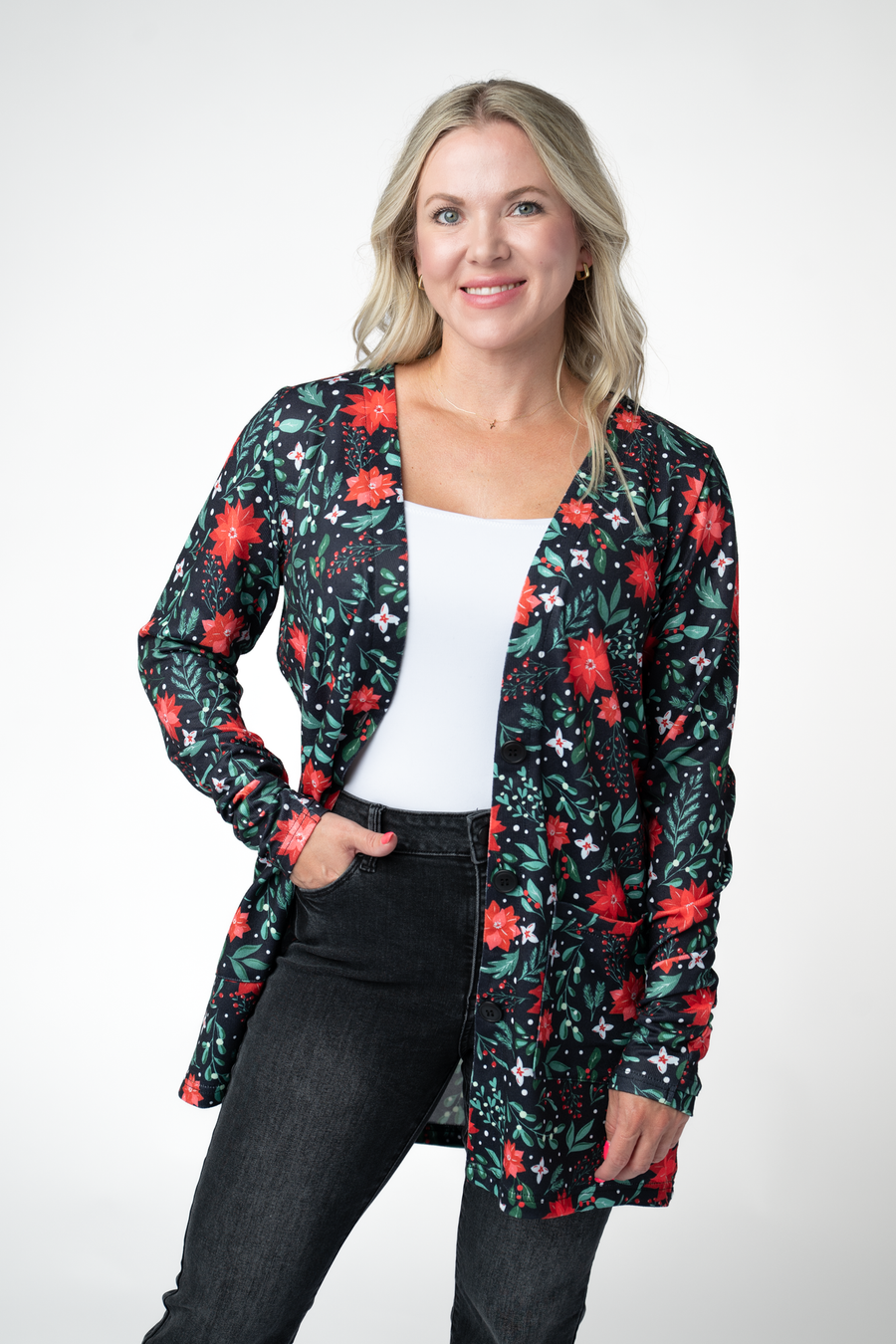 WAREHOUSE ONLY Cori Cardigan - Poinsettia Nights