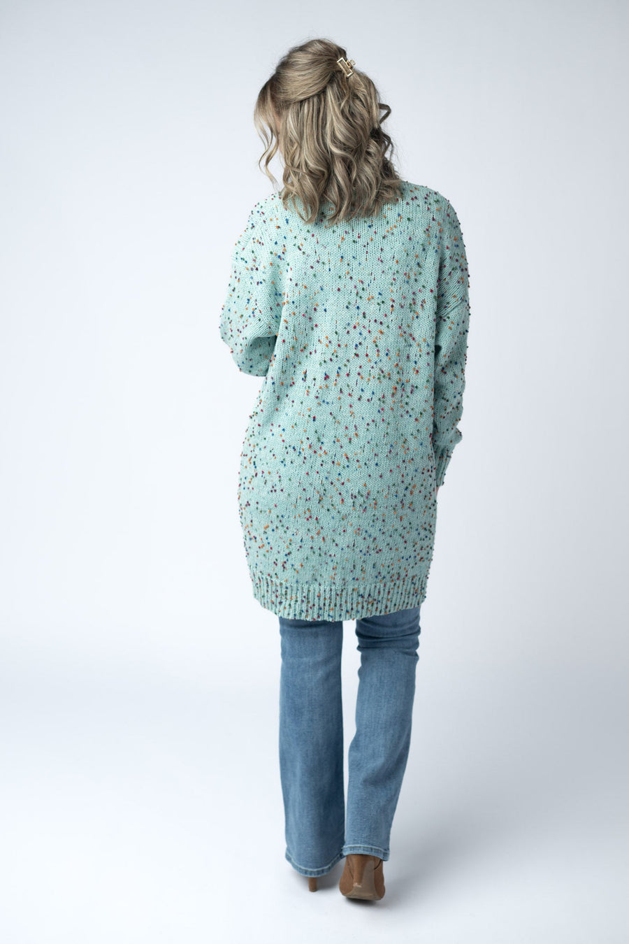 WAREHOUSE Carly Confetti Dot Cardigan - Aqua Blue