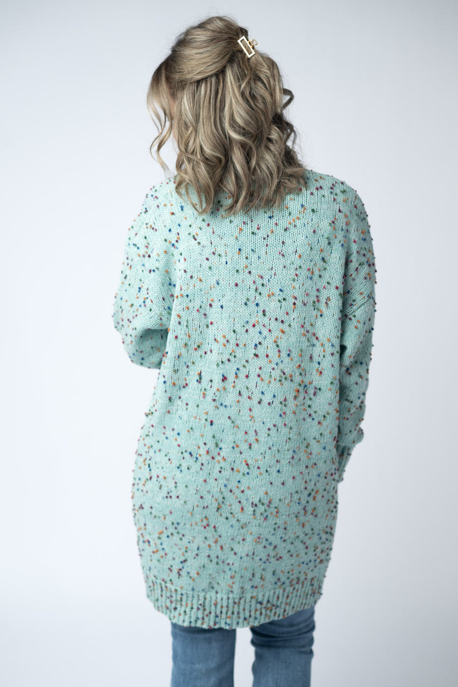 WAREHOUSE Carly Confetti Dot Cardigan - Aqua Blue