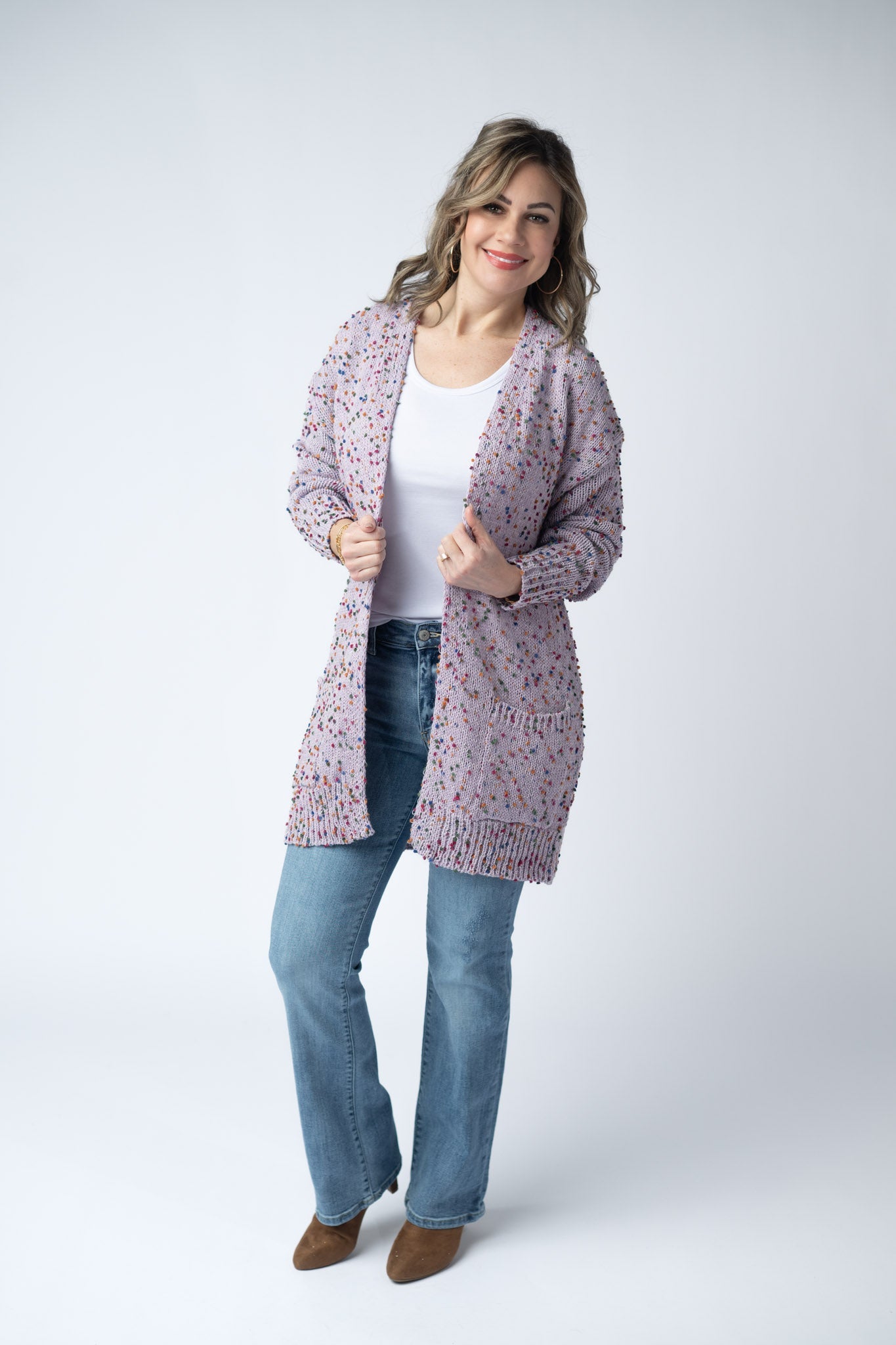 WAREHOUSE Carly Confetti Dot Cardigan - Lavender