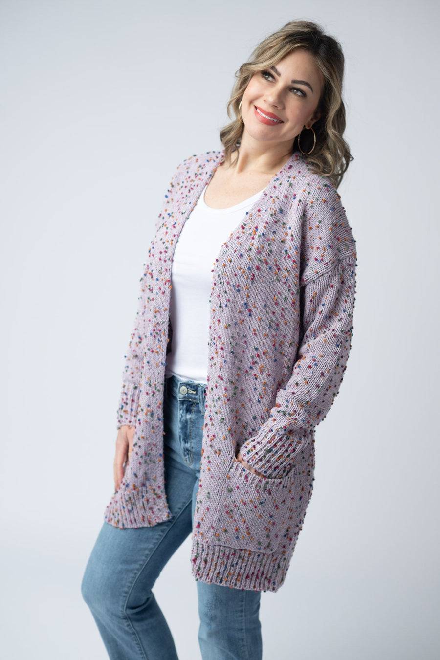 WAREHOUSE Carly Confetti Dot Cardigan - Lavender