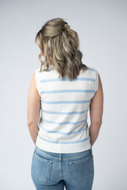 WAREHOUSE Lucy Striped Button Tank - Sky Blue