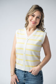 WAREHOUSE Lucy Striped Button Tank - Yellow