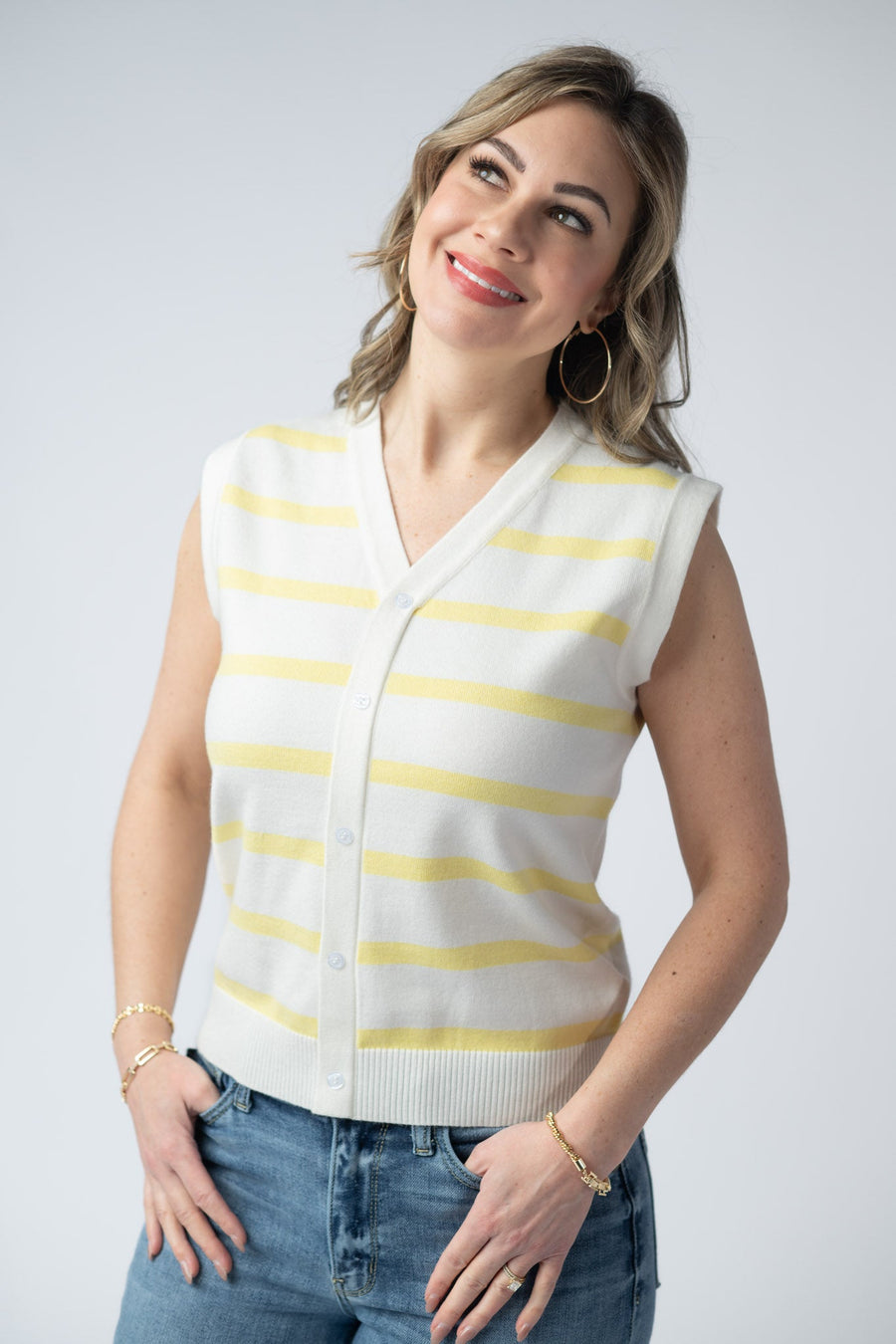 WAREHOUSE Lucy Striped Button Tank - Yellow