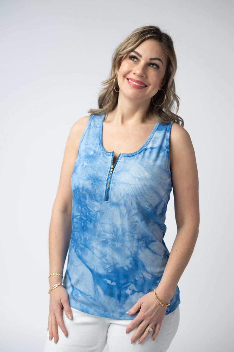 WAREHOUSE ONLY Mila Zipper Tank - Blue Tie Dye FINAL SALE