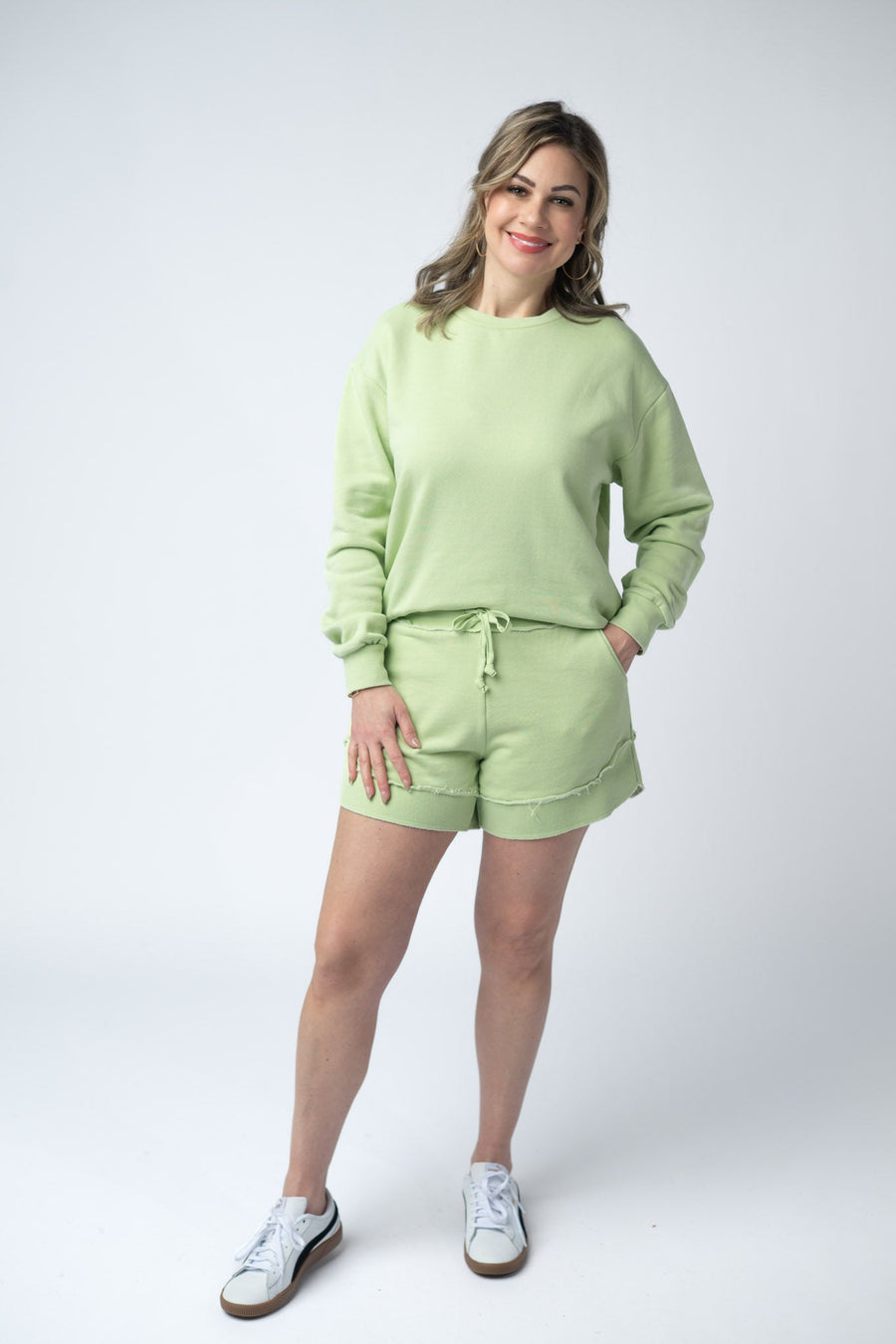 WAREHOUSE French Terry Stevie Shorts - Spring Leaf