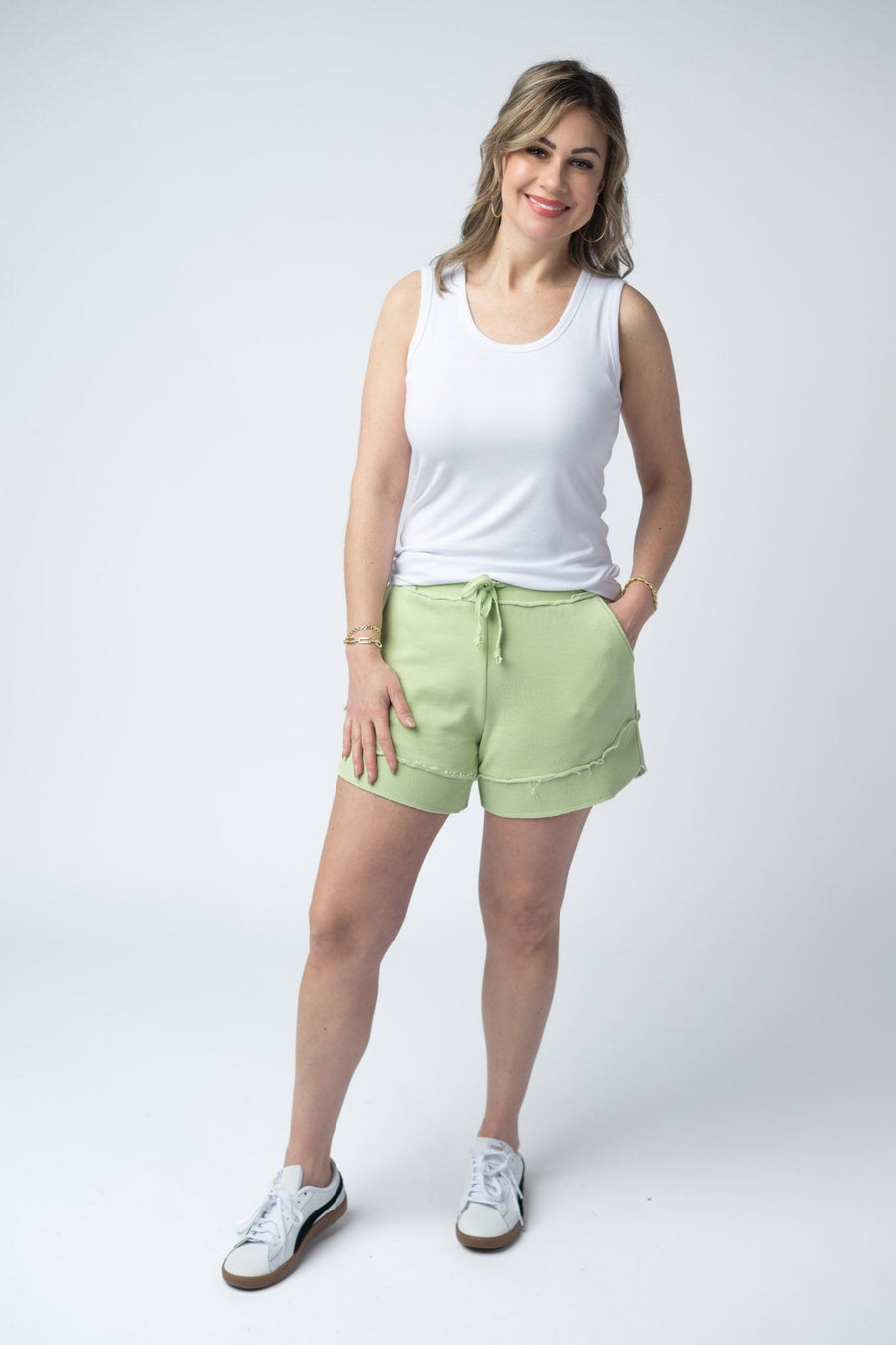 WAREHOUSE French Terry Stevie Shorts - Spring Leaf