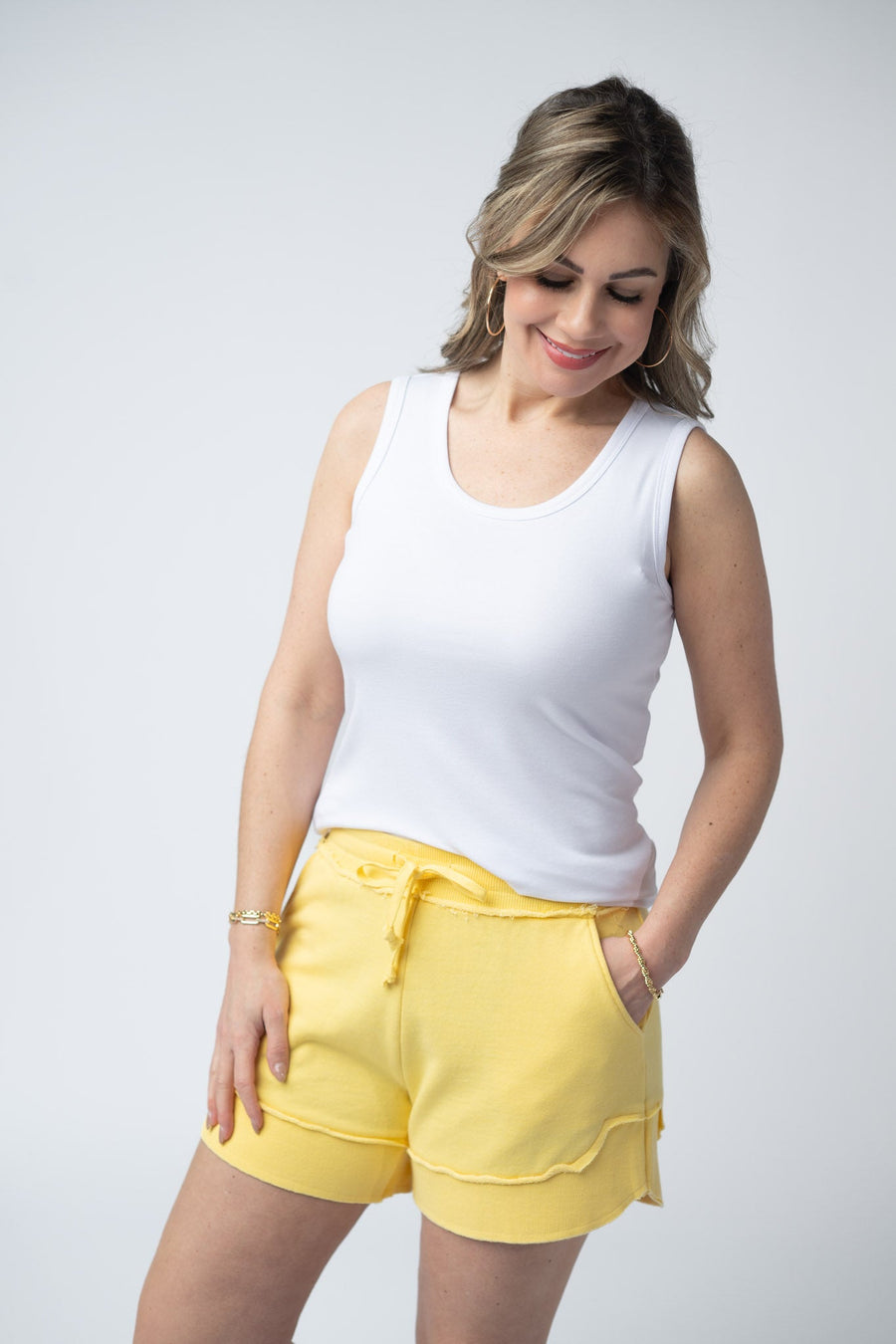 WAREHOUSE French Terry Stevie Shorts - Lemon
