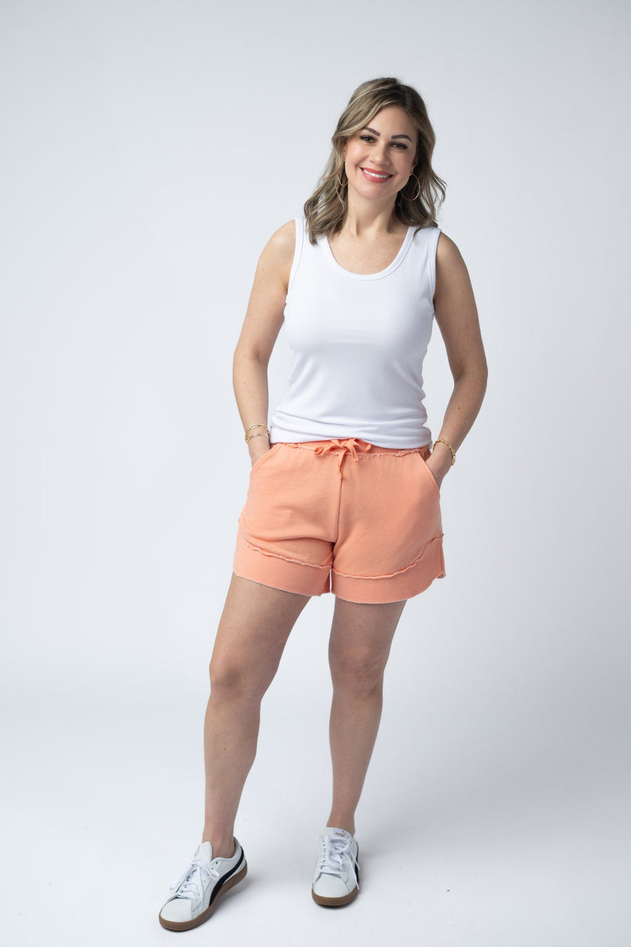WAREHOUSE French Terry Stevie Shorts - Spring Peach