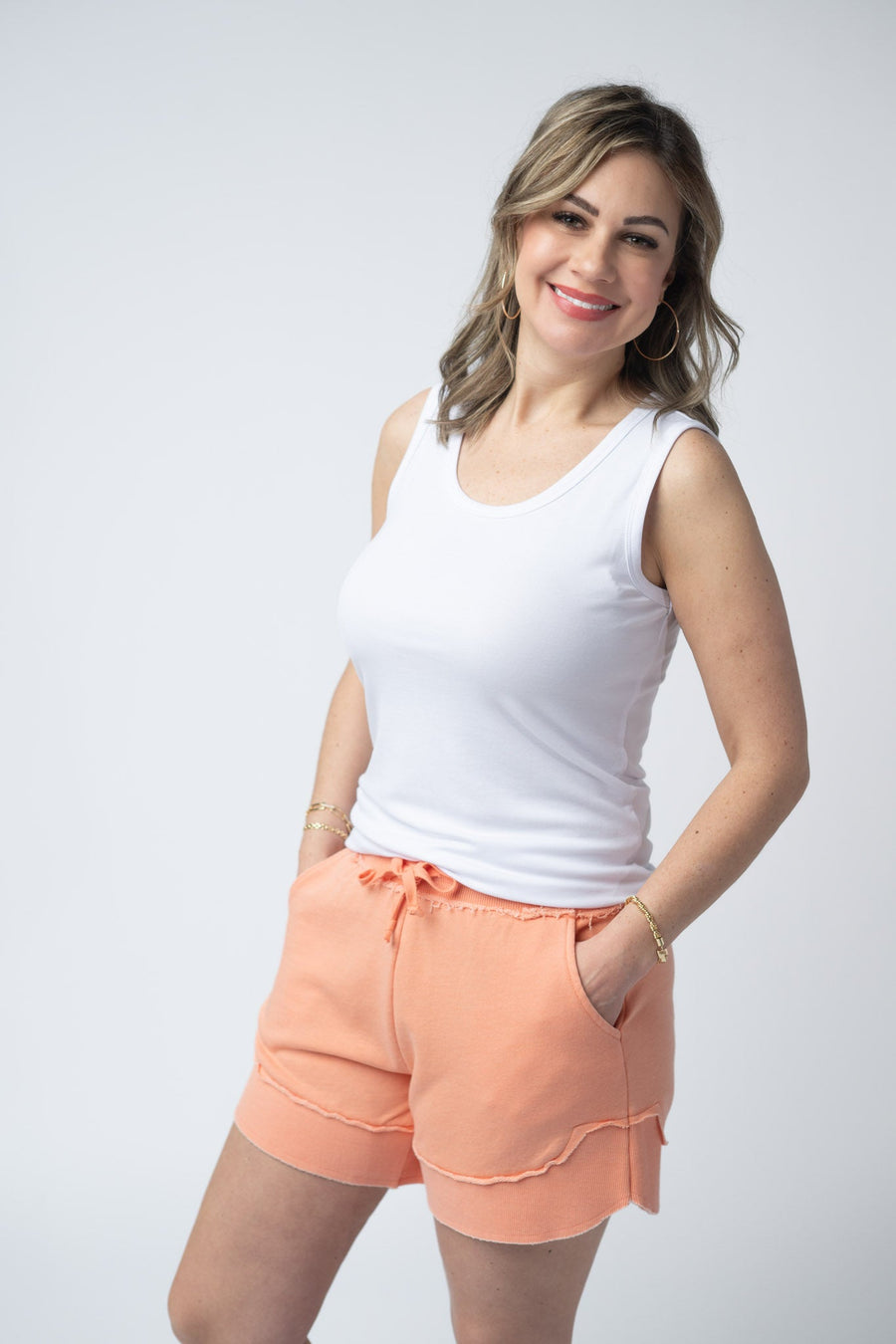 WAREHOUSE French Terry Stevie Shorts - Spring Peach