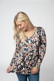 WAREHOUSE ONLY Long Sleeve Sarah Ruffle Top - Navy Autumn Petals