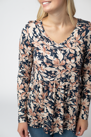 WAREHOUSE ONLY Long Sleeve Sarah Ruffle Top - Navy Autumn Petals