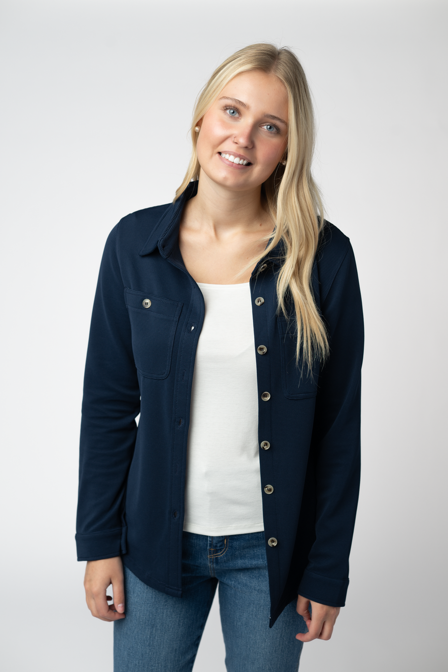 WAREHOUSE ONLY Ryleigh Ribbed Button Down - Navy