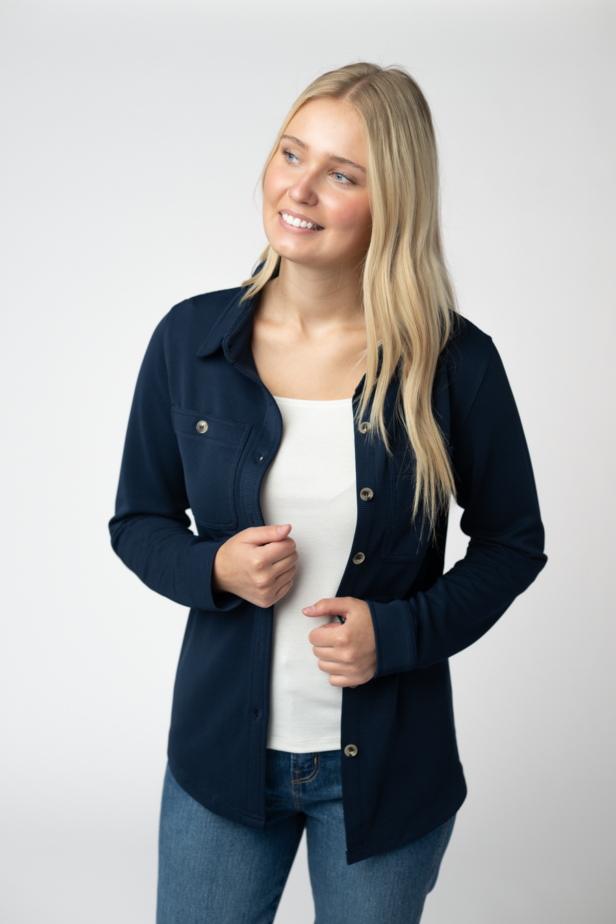 WAREHOUSE ONLY Ryleigh Ribbed Button Down - Navy
