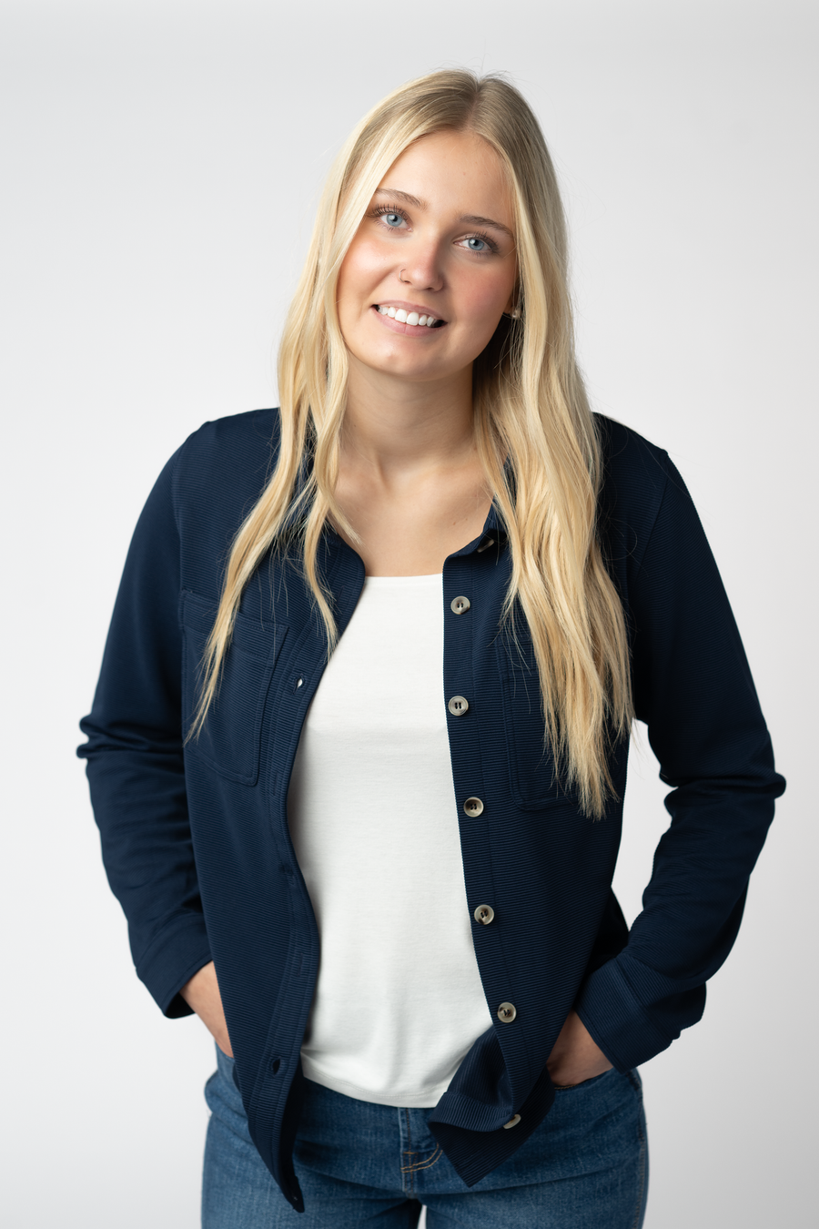 WAREHOUSE ONLY Ryleigh Ribbed Button Down - Navy