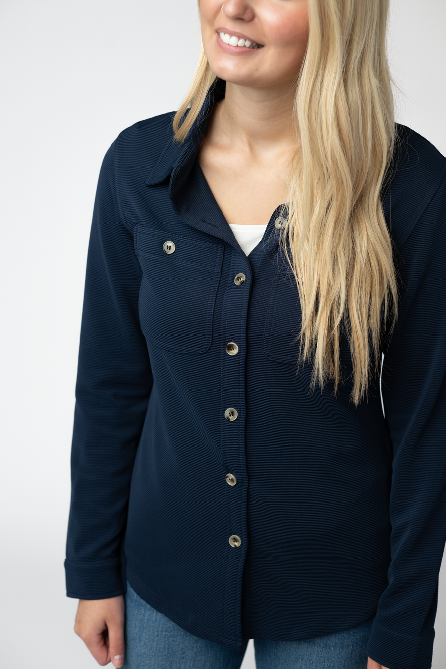 WAREHOUSE ONLY Ryleigh Ribbed Button Down - Navy