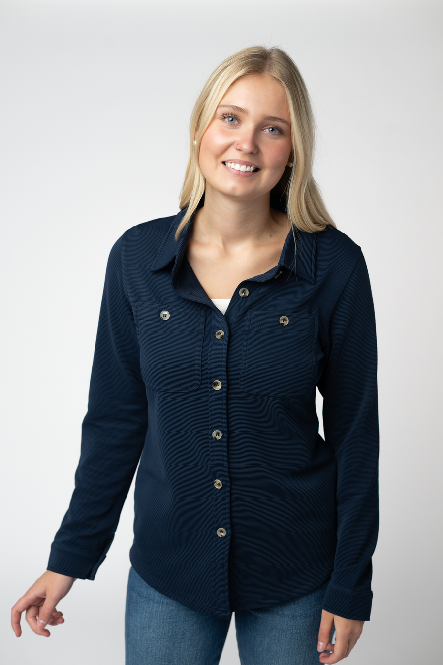 WAREHOUSE ONLY Ryleigh Ribbed Button Down - Navy