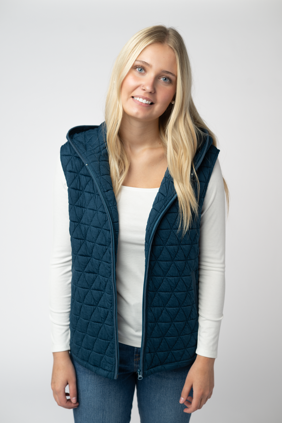WAREHOUSE ONLY Heather Geometric Hooded Vest - Teal