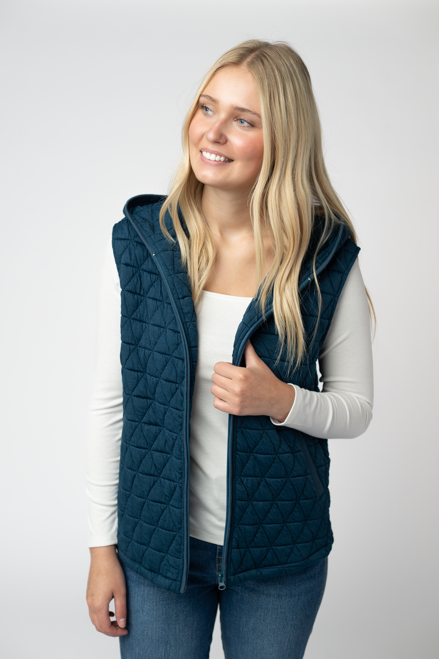 WAREHOUSE ONLY Heather Geometric Hooded Vest - Teal