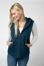WAREHOUSE ONLY Heather Geometric Hooded Vest - Teal