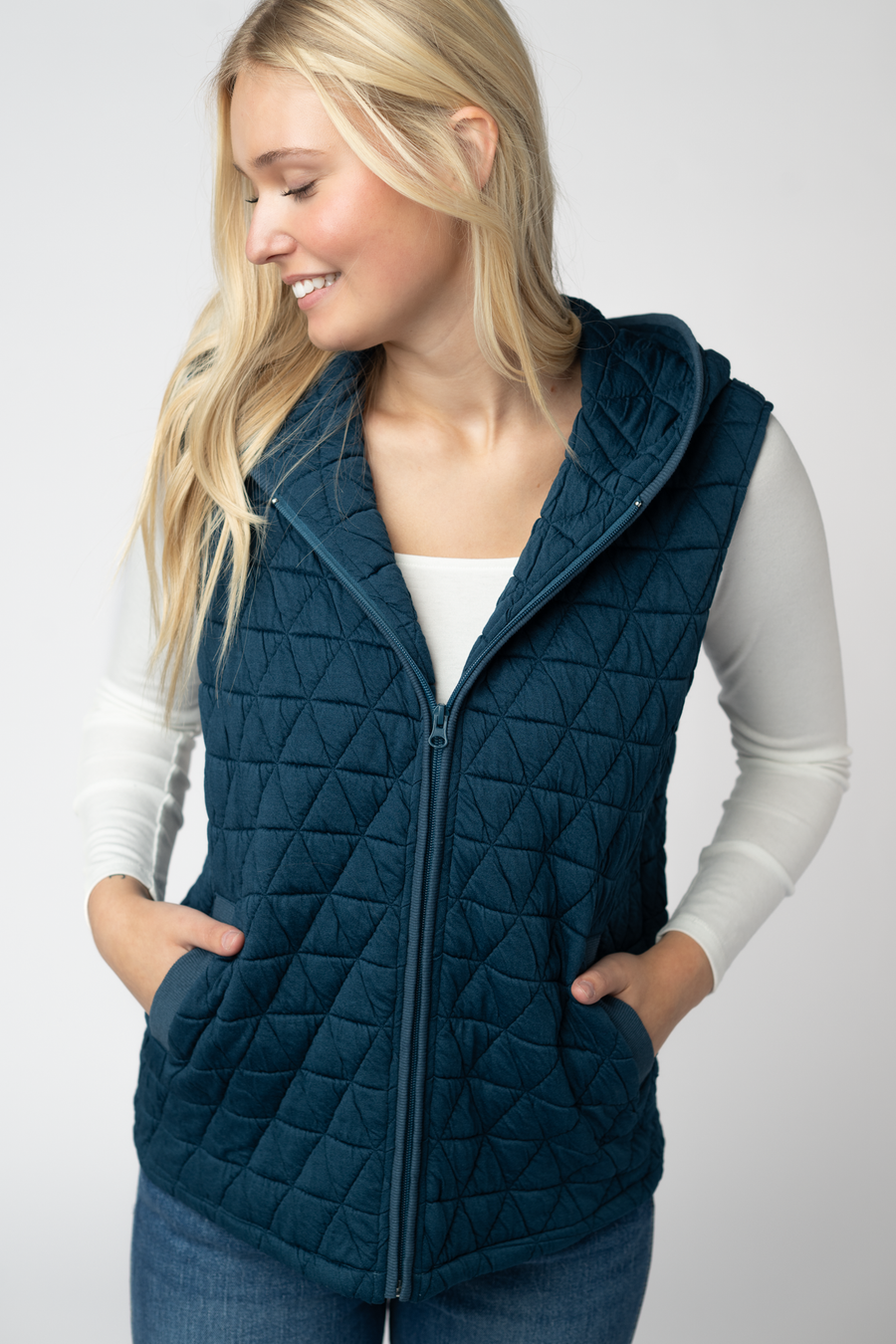 WAREHOUSE ONLY Heather Geometric Hooded Vest - Teal