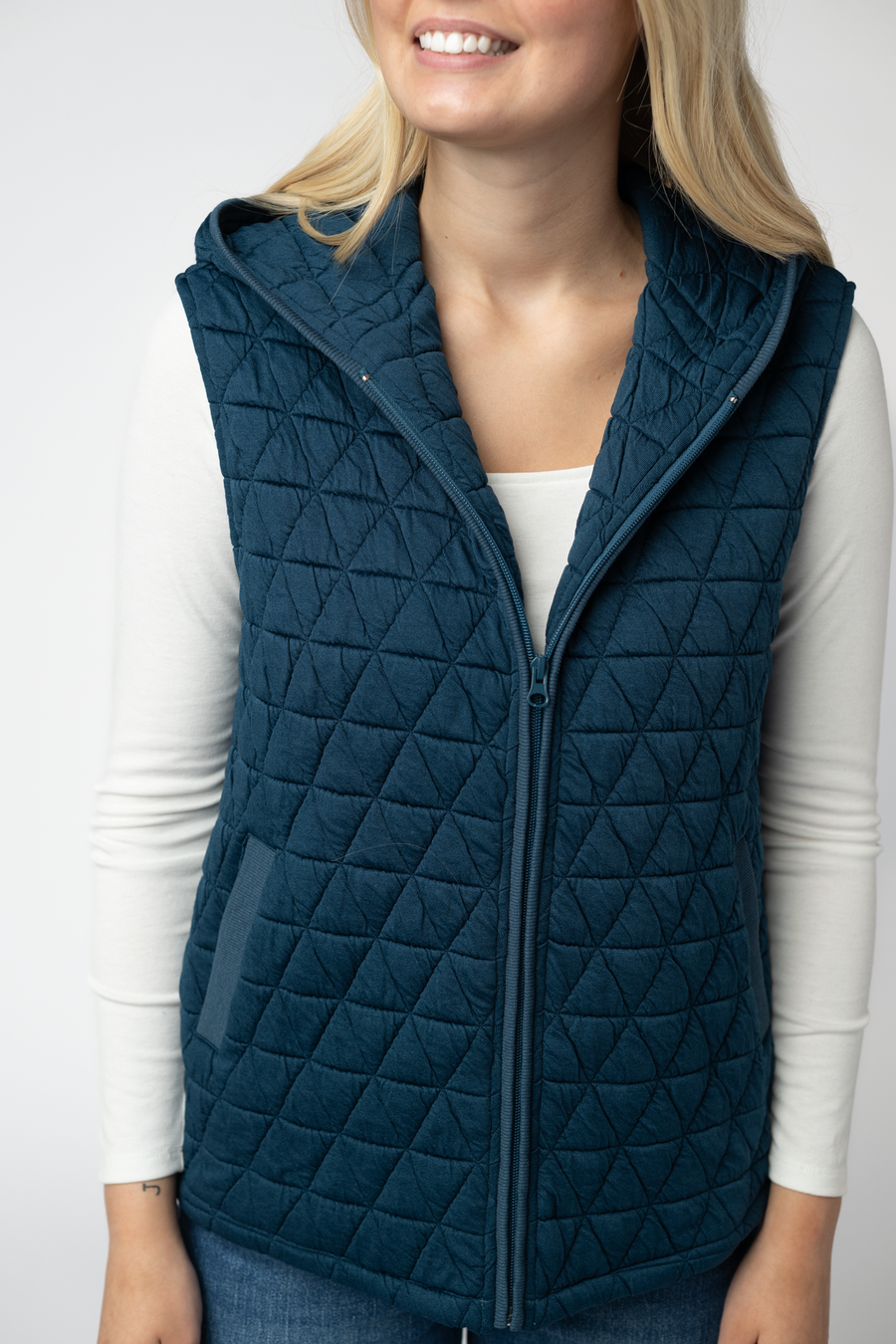 WAREHOUSE ONLY Heather Geometric Hooded Vest - Teal